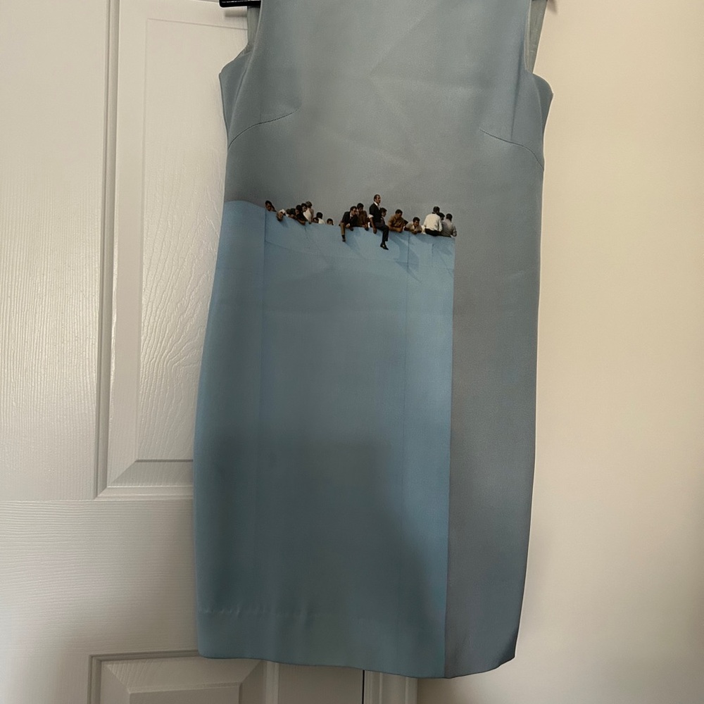 Akris Blue Gray Embellished Cutout Sheath Mini Dress